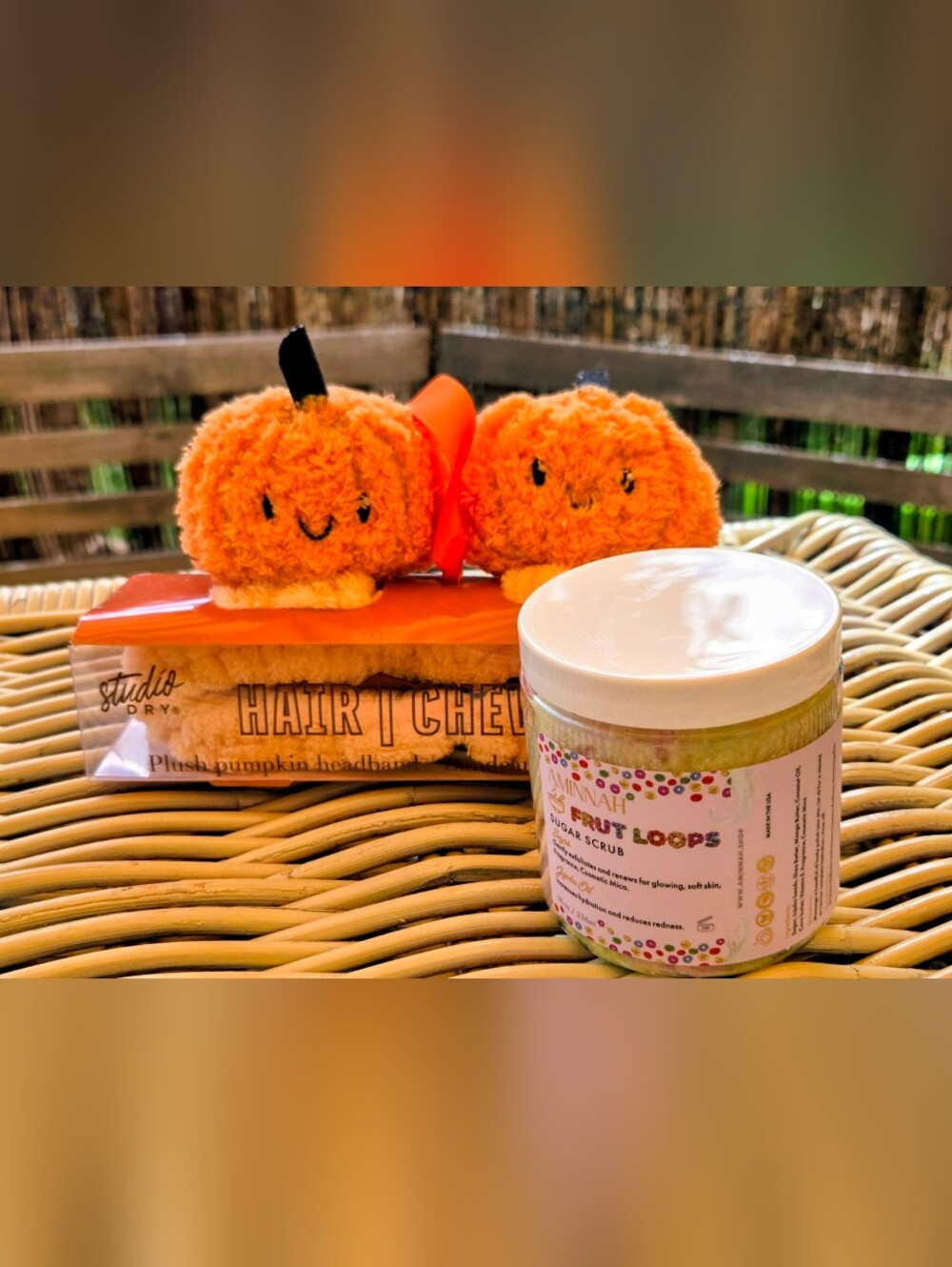 STUDIO DRY Plush Pumpkin HEADBAND & AMINNAH Sugar Scrub BUNDLE